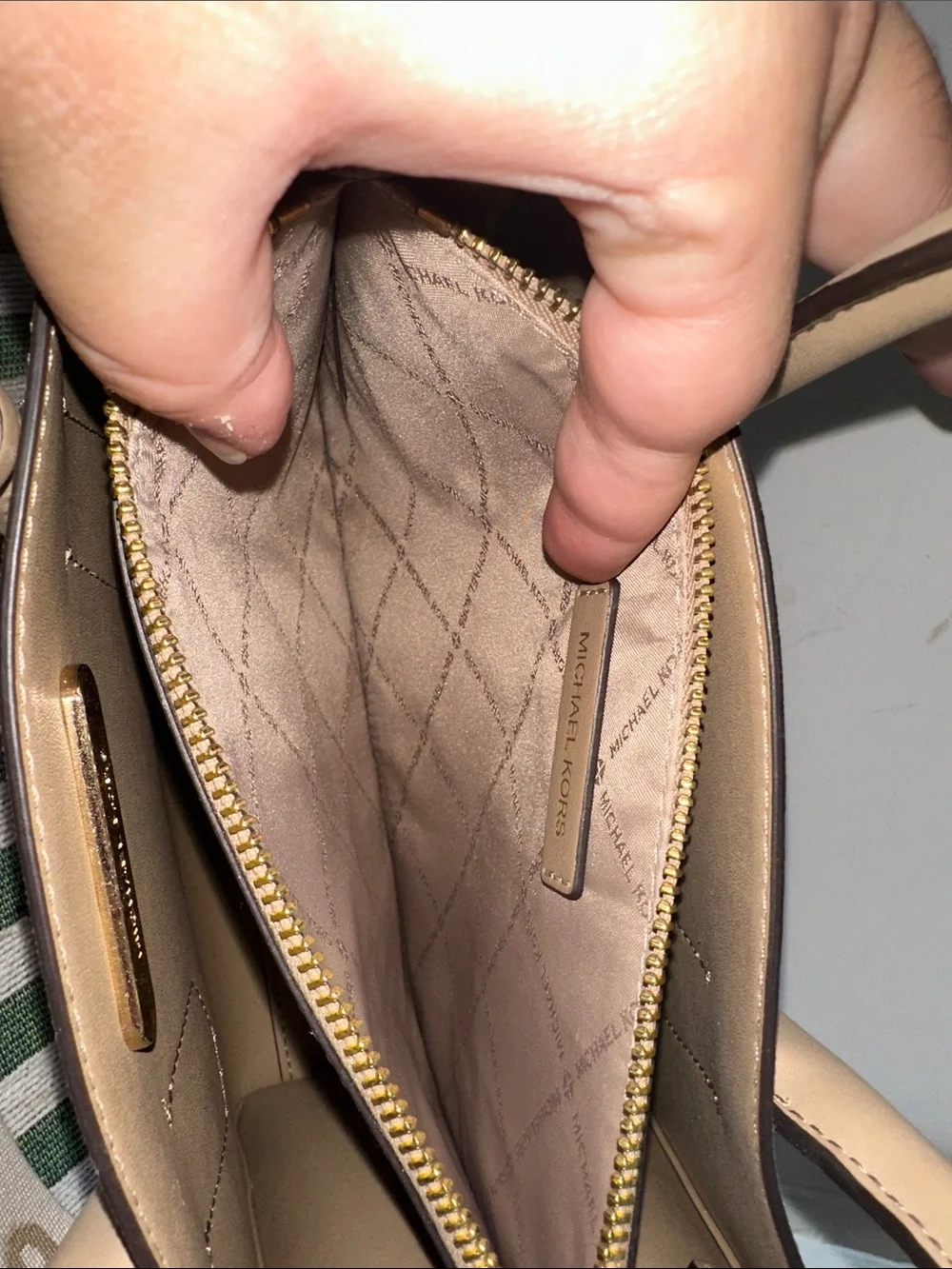 Michael Kors Saffiano Leather Satchel in Beige with Gold Hardware